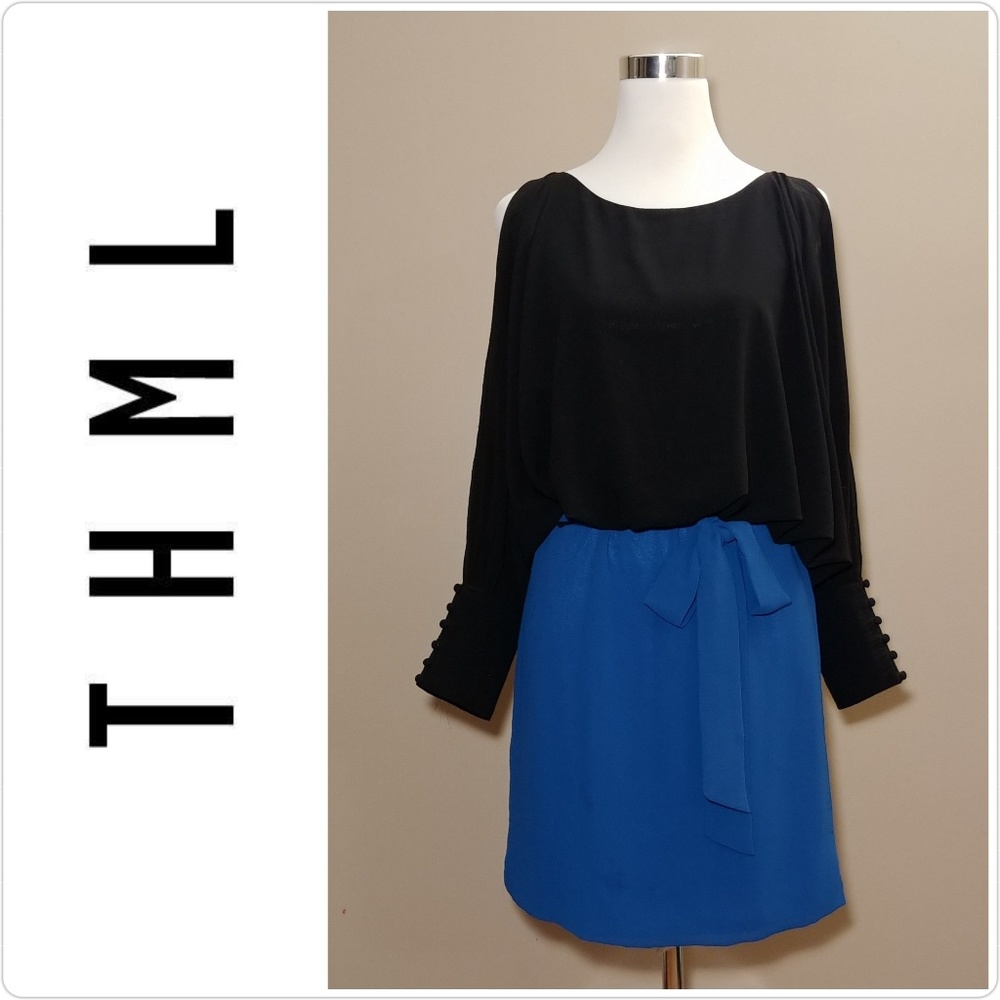 $6 THML Black and Blue Cold Shoulder Dress